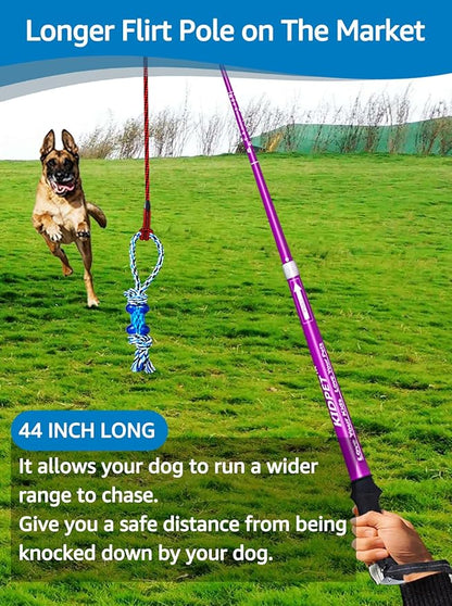 Flirt Pole for Dogs, Interactive Dog Rope Toys, Flirt Pole for Dogs Large Breed Heavy Duty, Medium Small Dogs Teaser Wand Fishing Stick Tug Lure Toy for Outdoor (Upgrade)