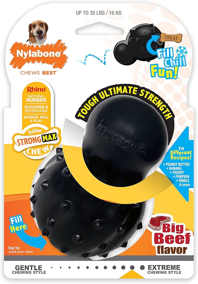 Nylabone Strong MAX Chew Cone Stuffable Chew Toy for Dogs, Beef Flavored Fillable Treat Toy, Medium/Wolf - Up to 35 lbs. (1 Count)