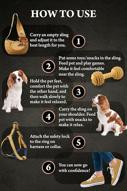 Noah & Paw Dog Sling Carrier for Small Dogs 3-10lb, Dog Sling for Small Dogs and Cats, Dog Carrier with Adjustable Padded Strap, Vegan Leather Lined with Fur, 3X Safety Features, Machine Washable