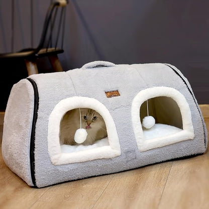 Cat Bed for Indoor Cats，Foldable cat cave，Anti-Slip & Water-Resistant Bottom，cat Houses for Indoor Cats or Small Dogs, Kitten Tent, Rabbit Double Hole Bed:(27.5"×15.3"×15"