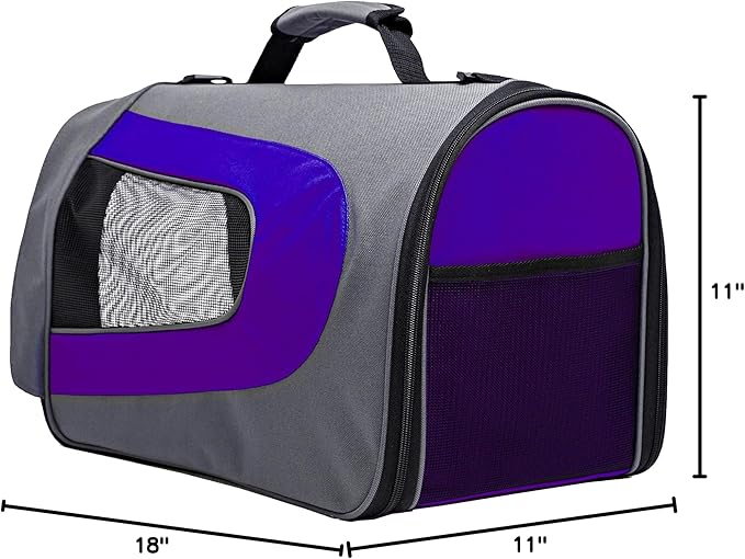 Pawer 18” x 11”x 11” Soft-Sided Foldable Airline Approved Pet Carrier for Cat, Puppy and Small Dog, Washable 600D Oxford Fabric, with Handle and Strap for Carry, Multiple Colors Available