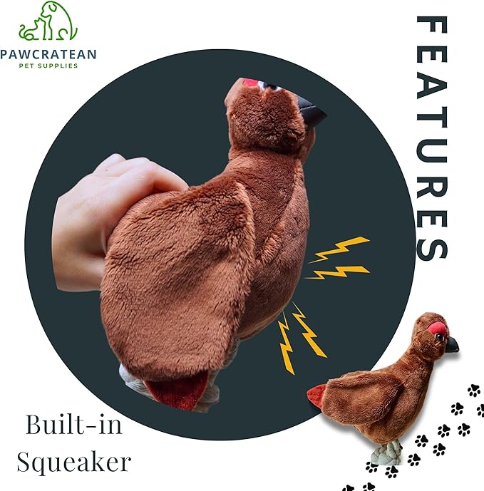 7" Squeaky Plush Toy for Puppies Small Dogs Self Etertainment Washable Soft Made [PET ONLY] (Brown Turkey)