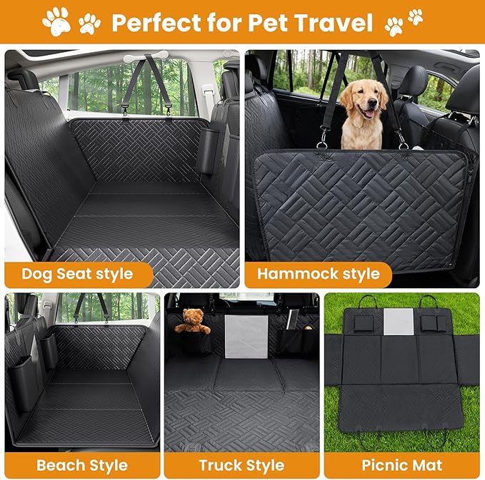 Dog Back Seat Extender, Hard-Bottom Backseat Bridge for Cars & SUVs, Striped Surface Waterproof PU Leather Pet Travel Platform, Anti-Slip,Strong Support, Easy to Clean