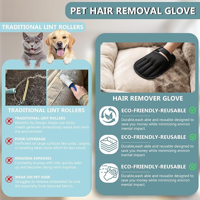Pet Hair Glove for Cats & Dogs,Newly Upgraded Five-Finger Electrostatic Reusable Magic Brush,Pet Hair Remover Glove for Laundry for Pet Hair Remover Tool on Carpet,Clothing,Couch,Car Seat