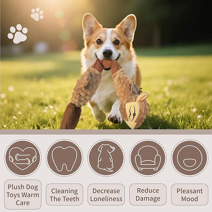 Tug of War Dog Toy, Interactive Dog Toys for Aggressive Chewers, Squeaky Squirrels Puppy Toys for Small,Medium,Large Breed