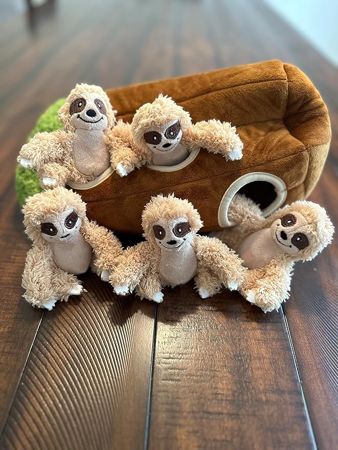 Glow Pups Hide and Seek Dog Toy, Plush Sloth in Tree, Squeaky Interactive Fun, Promotes Mental Stimulation, Keep Your Dog Entertained, Easy to Clean, Soft & Plush, Large, Brown/Green