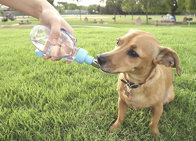 Choco Nose Patented Portable No-Drip Travel Water Bottle/Feeder for Dogs/Puppies/Cats/Rabbits and Other Small Sized Animals -8 oz. Leak-proof Nozzle 16mm, Blue (H258)