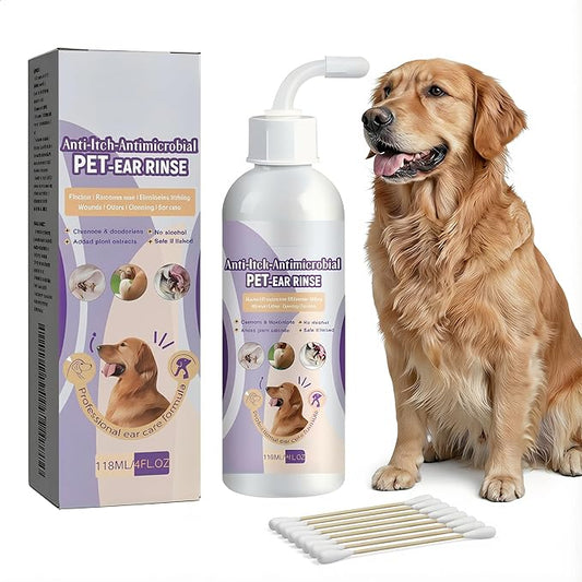Dog Ear Cleaner Solution Vet-Recommended Dog Ear Infection Treatment to Soothe Itchy & Inflamed Ear Drops for Dogs & Cats to Gently Removes Debris, Wax Buildup, Odor - 4 fl oz