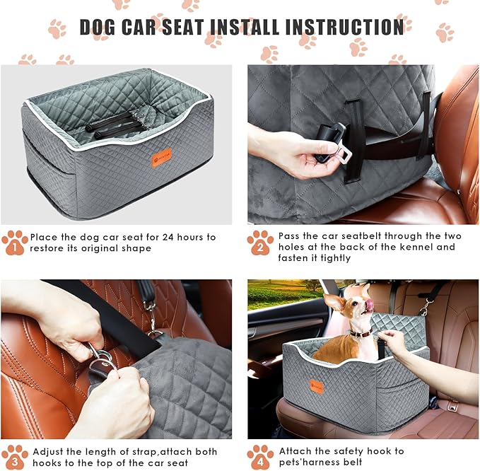 AlfaTok Memory Foam Booster Dog Car Seat for Medium Dogs Under 45 LBS, Elevated Pet Car Seat with Detachable Washable Cover, Anti-Slip Sturdy Dog Booster Seat with Seat Belt for Back Seat Travel