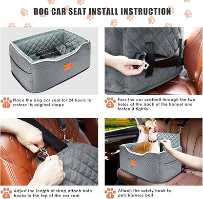 AlfaTok Memory Foam Booster Dog Car Seat for Medium Dogs Under 45 LBS, Elevated Pet Car Seat with Detachable Washable Cover, Anti-Slip Sturdy Dog Booster Seat with Seat Belt for Back Seat Travel