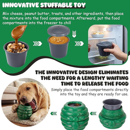 1 Pack Large Dog Toys for Aggressive Chewers, Dog Treat Dispensing Toy to Keep Them Busy, 2-in-1 Fillable Holder with 2 Cups and Food-Dispensing Lids for Large Medium (Green)