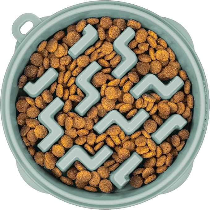 Outward Hound Medium Slow Feeder Bowl, Puzzle Maze for Fast Eaters, Small to Medium Dogs, Helps Prevent Bloat & Aid Digestion, Holds 2 Cups Wet or Dry Food, Non-Slip, Made Without BPA, Sage