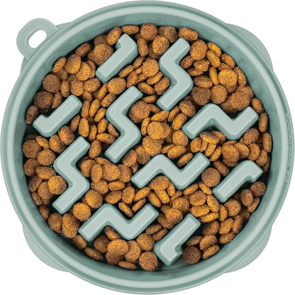 Outward Hound Medium Slow Feeder Bowl, Puzzle Maze for Fast Eaters, Small to Medium Dogs, Helps Prevent Bloat & Aid Digestion, Holds 2 Cups Wet or Dry Food, Non-Slip, Made Without BPA, Sage