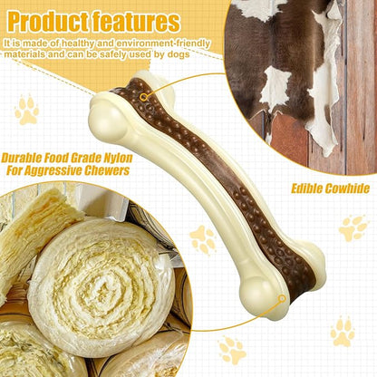 Sosation 10 Pcs Dog Chew Toys for Aggressive Chewers Nylon Beef Flavor Dog Bones Tough Puppy Teething Toys Puppy Chew Bones for Large/Medium/Small Breed Dogs Puppies (6.3 x 2.17 Inch)