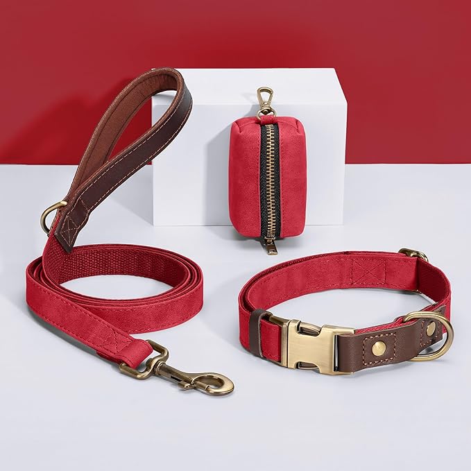 Didog Classic Dog Poop Bag Holder, Easy-Pull and Elegant PU Leather Pet Waste Bag Dispenser for Leash with Carabiner Clip, Includes 1 Roll Dog Waste Bag for Daily Walking,Red