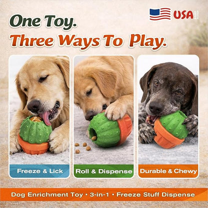 KADTC 3 in 1 Large-Size Durable Dog Fillable & Frozen Lick Treat Toy No-Transfer Freeze & Play,Long-Lasting Ultimate Boredom Buster, Kibble Dispenser Food Ball & Tough Dogs Chew Toys BPA-Free & Safe