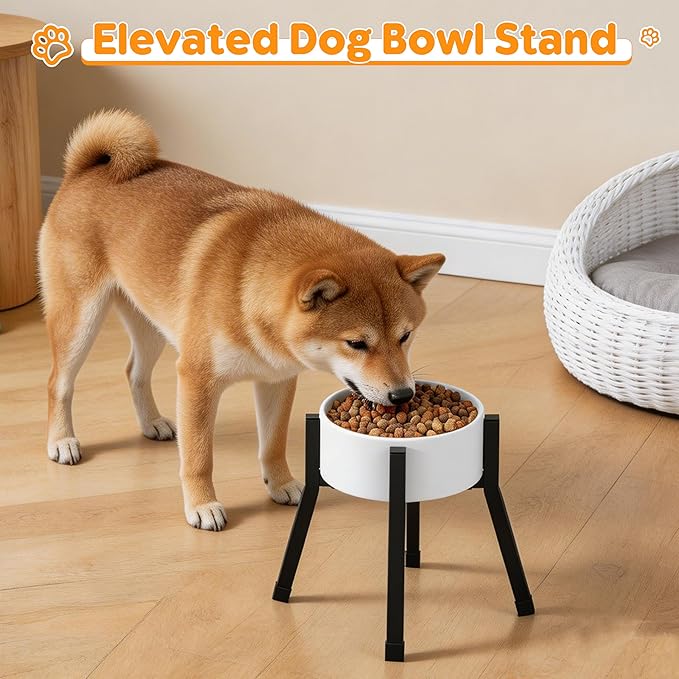 Raised Dog Bowl Stand Medium-Sized Dogs with Adjustable Width (7-10.6"),Single Food and Water Stand Feeder(Bowls Not Included)