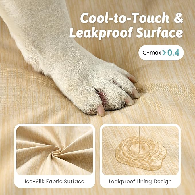 Cooling Dog Bed for Crate, Waterproof Orthopedic Dog Crate Mat with Removable Washable Cover, Egg Crate Foam Support Dog Bed, 36x27x3 Inch,Beige