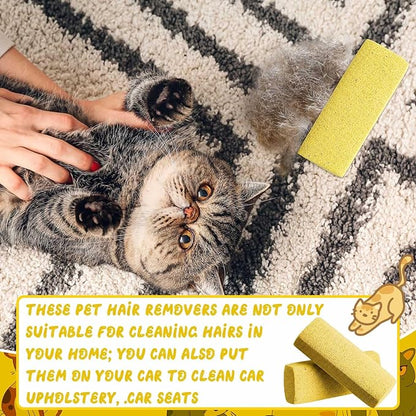 Abbylike 6 Pcs Pet Hair Remover Pumice Stone Reusable Portable Dog Cat Hair Removal Tool Scraper for Carpet,Couch, Bedding, Car Upholstery, Furniture Cleaning (6.1 x 2.56 x 1.4 Inch,Yellow)