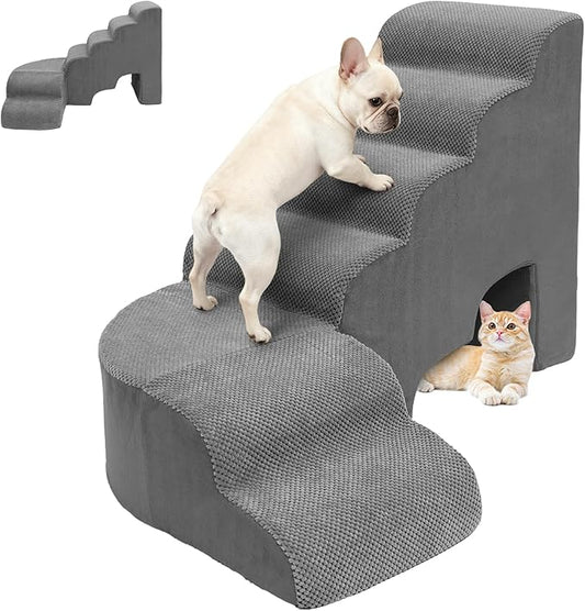 Dogs Stairs for Small Dog, 27.5 inches Dog Stair for Beds, 6 Tiers Steps for Dogs to Get on Beds, Foam Pet Ramps for Small Medium Large Animals