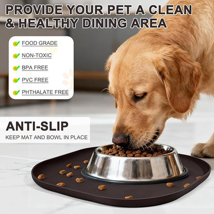 Small Silicone Pet Food Mat with Raised Edge for Food and Water Bowl, Square Dog Feeding Mats, Cat Food Trays for Floor Waterproof, Rubber Tray for Dogs and Cats, 12 x 12 x 0.7 Dark Brown