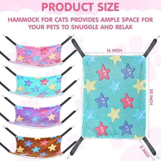 8 Pcs Cat Hammock for Cage, Pet Hammock Bed, Reversible Hanging Cat Hammocks Soft Bed, with Straps and Metal Hooks for Kitten Indoor Puppy Rabbits Feral Animals Shelters(Starfish Style)
