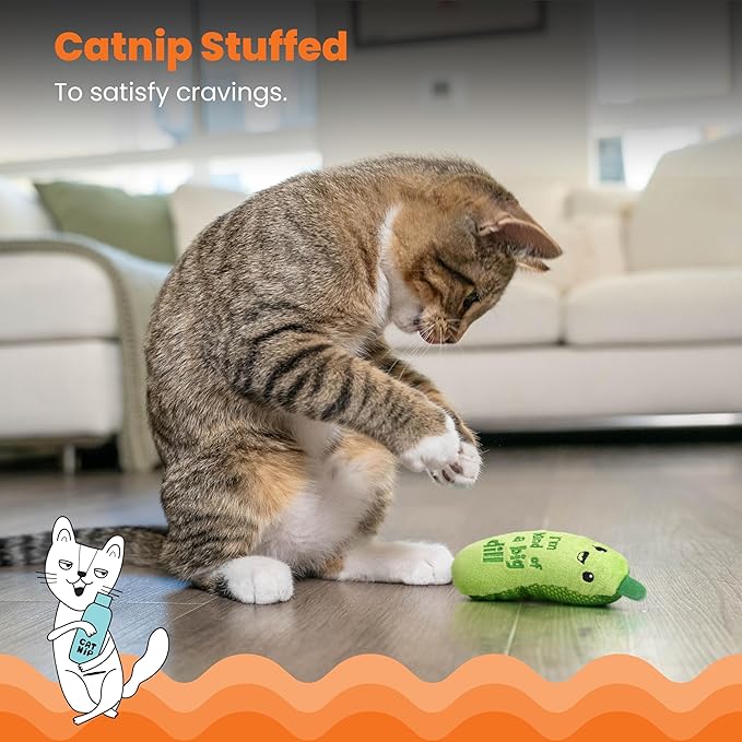 Catstages Crunchy Pickle Kicker Cat Toy – Plush Crinkle Toy with Catnip and Dental Mesh,6.5",(Pack of 2)