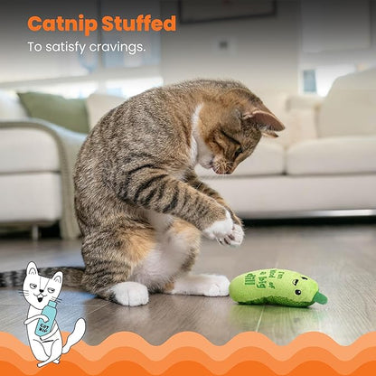 Catstages Crunchy Pickle Kicker Cat Toy – Plush Crinkle Toy with Catnip and Dental Mesh,6.5",(Pack of 2)