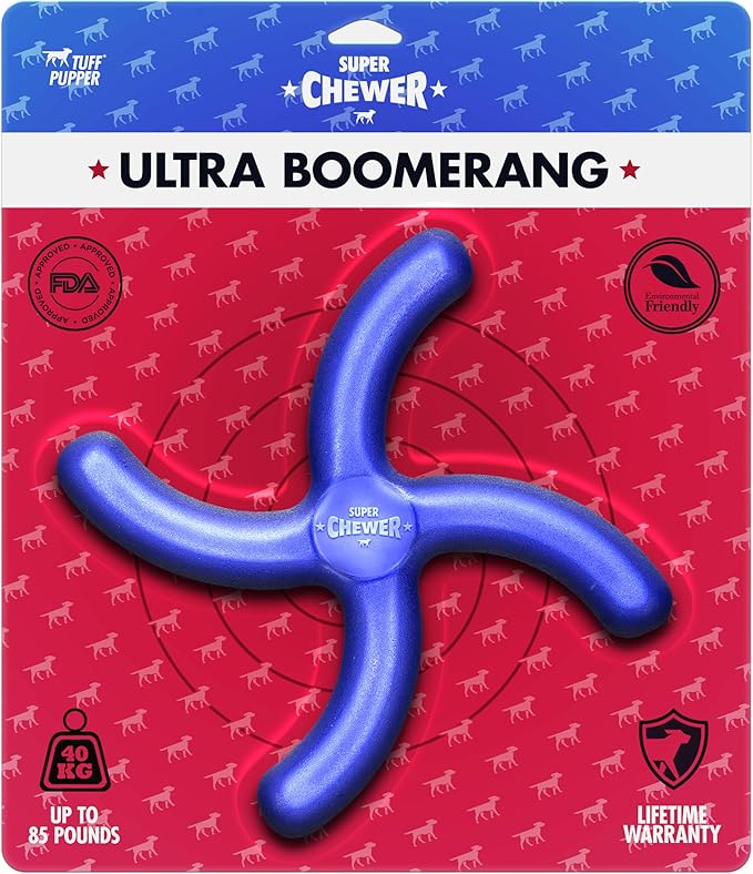 Tuff Pupper SuperChewer Tough Boomerang Toy | Lifetime Replacement | Strong Natural Rubber | Great Dog Fetch Toy | Toys for Dogs | Ultra Durable Chew Toys for Aggressive Chewers | for Large Breeds