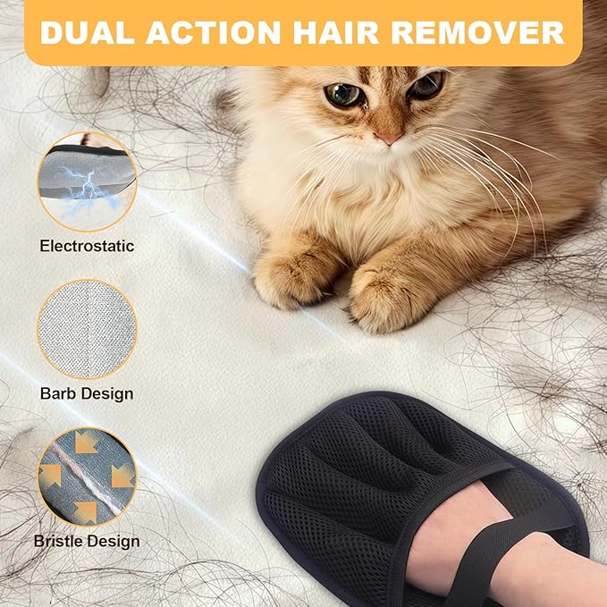 Pet Hair Removal Gloves for Cats & Dogs, 5-Finger Electrostatic Reusable Brush for Furniture, Carpet, Clothing & Car Seats - Washable Pet Hair Remover Tool (1 Piece)