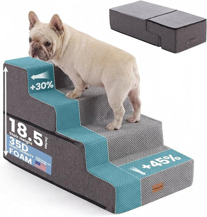 Gardner Pet Dog Stairs for Small Dogs 18.5" H, 4-Step Extra Wide Dog Steps for Bed, Pet Stairs for Bed and Couch with Durable Non-Slip Waterproof Fabric Cover and Soft Foam, Grey