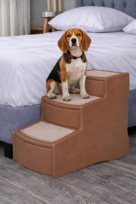 Pet Gear Easy Step III Pet Stairs, 3 Step for Cats/Dogs, Removable Washable Carpet Treads, for Pets Up to 150lbs, No Tools Required, Available in 9 Colors, Caramel