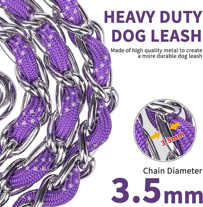 HOMIMP Heavy Duty Dog Leash - Chew Proof 4 FT, Reflective, Metal Training Leash with Soft Padded Handle, Strong Rope for Night Walking, Purple
