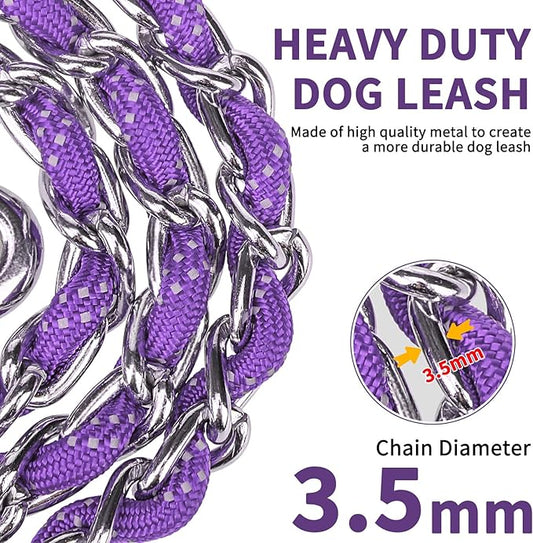 HOMIMP Heavy Duty Dog Leash - Chew Proof 4 FT, Reflective, Metal Training Leash with Soft Padded Handle, Strong Rope for Night Walking, Purple