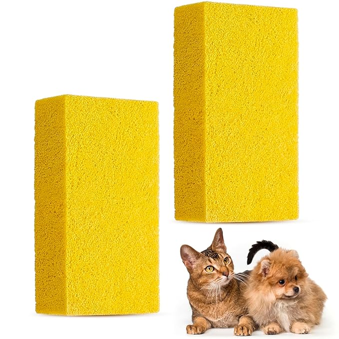 2 Pack Pet Hair Remover Sponge Cat and Dog Hair Sponge Rubber Pet Fur Lifter Removal Tool, Remove from Furniture, Carpet, Bedding, Clothing, 6.26 x 3.28 x 1.89 Inch (Yellow)