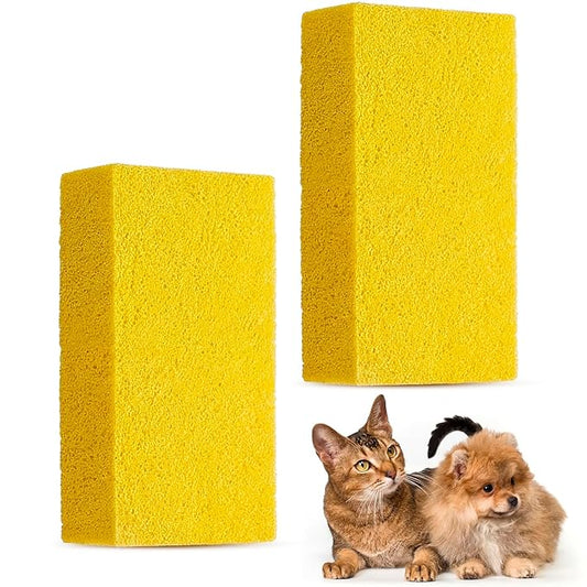2 Pack Pet Hair Remover Sponge Cat and Dog Hair Sponge Rubber Pet Fur Lifter Removal Tool, Remove from Furniture, Carpet, Bedding, Clothing, 6.26 x 3.28 x 1.89 Inch (Yellow)