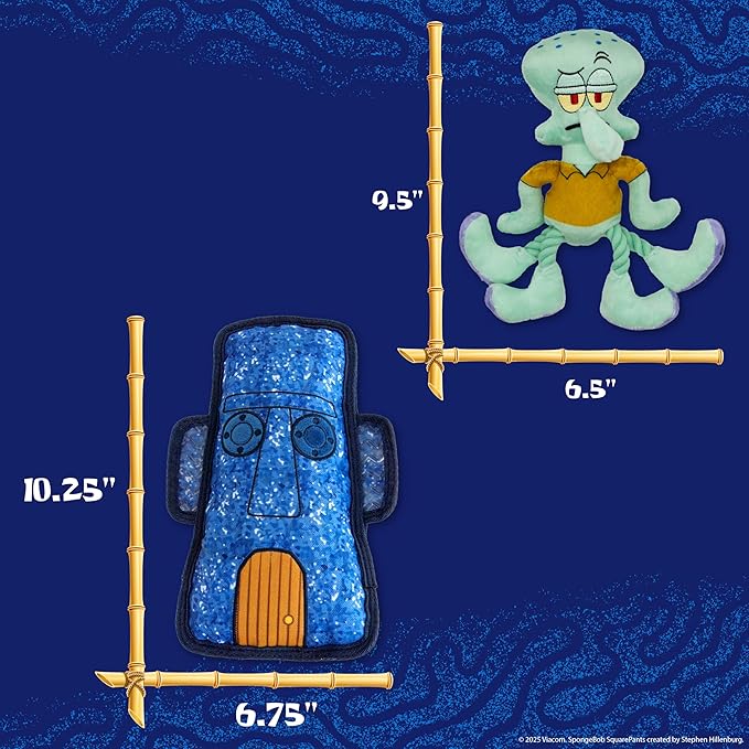 design LAB, Inc. Spongebob Squarepants Official Merchandise | Squeaky Plush Dog Toys | 2-Pack Squidward & Tiki Dog Toys with Squeaker & Rope | Play, Squeak, and Tug