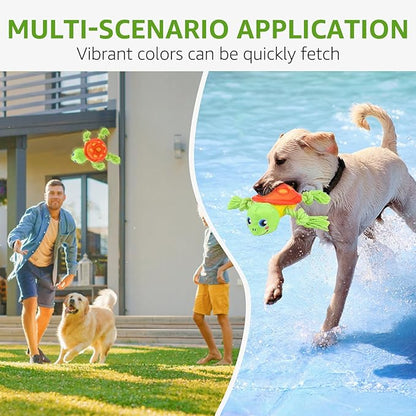 SCENEREAL Dog Toy for Medium Large Dogs- Floating Dog Toys Squeaky Toys for Water Pool Fetch, Halloween Interactive Pet Chew Toy Outdoor Interactive Play, Green Turtle