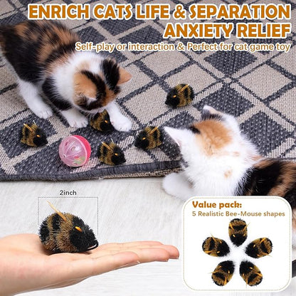 5 Pcs Cat Lures Deer Fur Cat Toys Insects Bee Deer Fur Cats Wand Attachments for Kitten Cats Wand Interactive Teaser