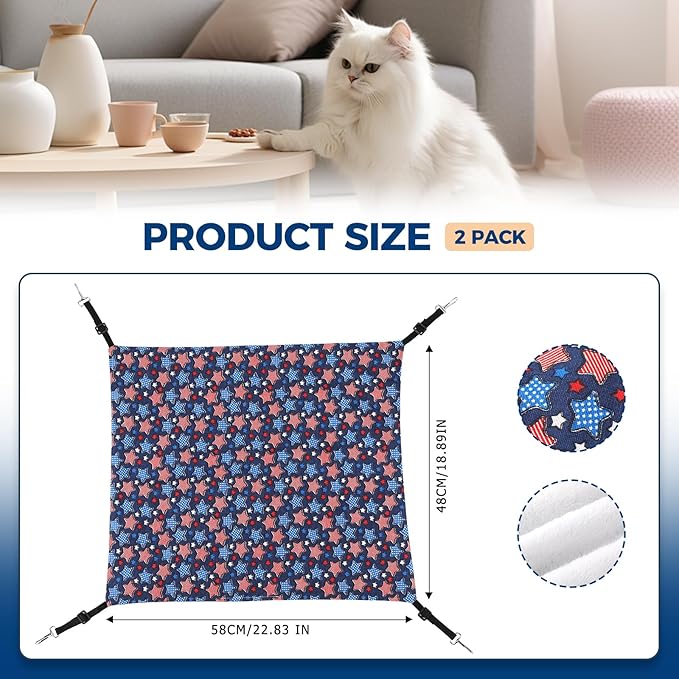 Cat Hammock for Cage Hanging Reversible 2Pack,Pet Hammock Bed Adjustable,Soft Sleeping Hammock for Cats,Ferret,Puppy,Rabbits,Small Animals (L, Stars)