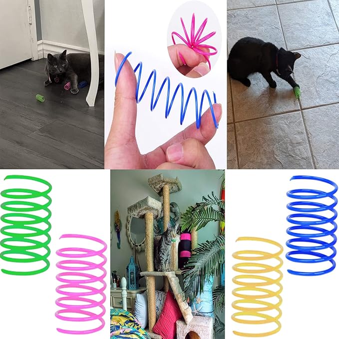 32 Pcs Crinkle Balls Cat Toy and Cat Spring Toy, 12 Pcs Mylar Crinkle Ball, 10 Pcs Cat Spiral Spring, 10Pcs Sparkle Balls Tinsel poms, for Cats Kittens Playing Interacting