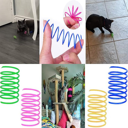 32 Pcs Crinkle Balls Cat Toy and Cat Spring Toy, 12 Pcs Mylar Crinkle Ball, 10 Pcs Cat Spiral Spring, 10Pcs Sparkle Balls Tinsel poms, for Cats Kittens Playing Interacting