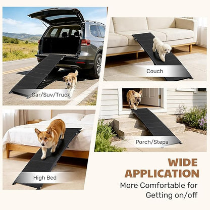 71" Extra Long Dog Ramp for Large Dogs, Heavy Duty Metal Frame Pet Ramp for High SUVs, Trucks and Cars, Portable Folding Travel Dog Ramps with Safety Latch, Supports up to 350lbs