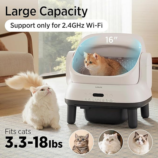 Lesure Self Cleaning Litter Box - Open-Top Automatic Cat Litter Box with APP Control & Anti-Pinch Sensor, for Large Cats, Odor Control, Includes 2 Sifters & 1 Roll Waste Bags