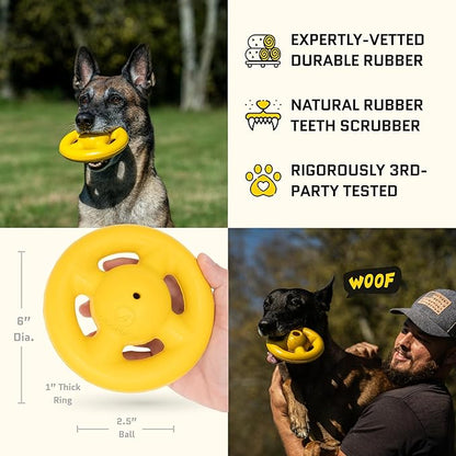 Virtually Indestructible Orbit Dog Ball - Lifetime Replacement - Tough, Durable Chew Toy for Aggressive Chewers - Safe Non-Toxic Natural Rubber - Chew, Fetch, Puzzle - Med/Large, 6"x2.5"