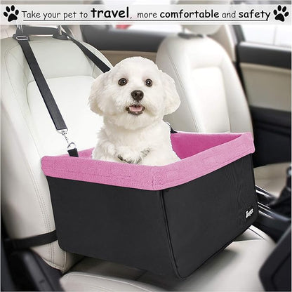 JESPET & GOOPAWS Dog Booster Seats for Cars, Portable Dog Car Seat Travel Carrier with Seat Belt for 24lbs Pets (Pink-16 L x 13" D x 9" H)