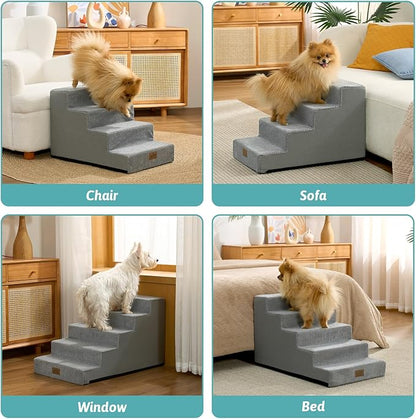 Dog Stairs for Small Dogs 15.7" H, 4-Step Gentle Incline Pet Step for Couch Sofa, Non-Slip Dog Ramp for Puppy Doggie Senior Cats, 15.7x23.6x15.7 Inch, Grey