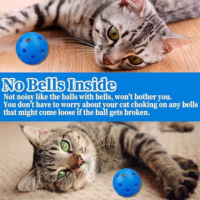 12Pcs Cat Ball Toy, Low Noise No Bells Holey Plastic Cat Balls, Funny Interactive Cats Toys for Indoor Cats, Firm Toy Balls for Kitten Puppy Ferret Bird (1.65", Blue)