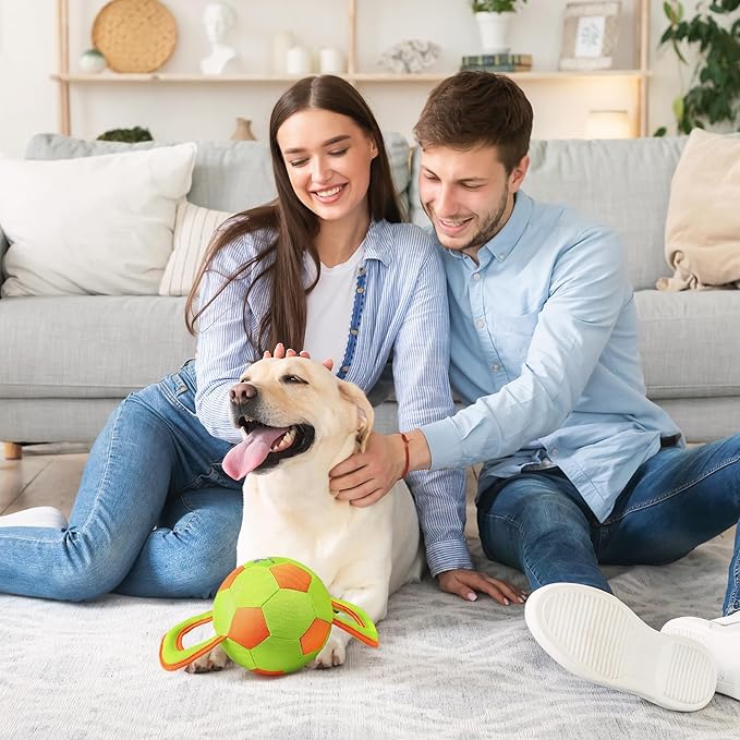 ALL FOR PAWS Dog Ball with Handles, Dog Toy with Squeaker, Interactive Tug of War Ball Toy for Small and Medium Dogs, 12.6 x 5.9 x 5.9 Inch