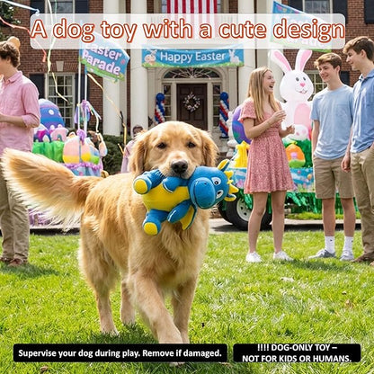 Squeaky Plush Dragon Dog Chew Toy - 8.3‘’X9‘’ Dog Toy for Small/Medium Dogs to Keep Pups Busy，Chewer Dog Toy with Crinkle Paper（Blue）